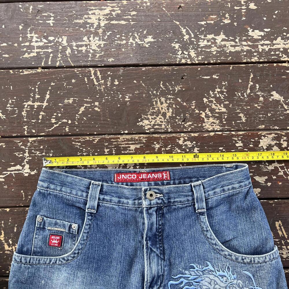 (32) Vintage 90s Y2K JNCO Jeans Jean Shorts Jorts Dragon Embroidered Baggy Skate - Picture 5 of 8